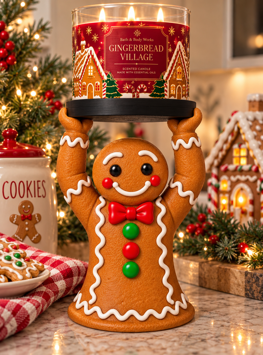 Gingerbread Man 3-Wick Candle Holder - 3D printed product